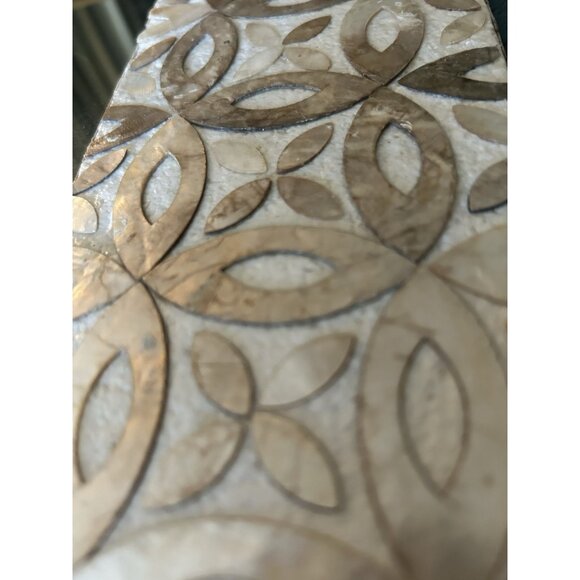 Vintage Mother of Pearl Abalone Shell Floral Design Wall Art Mirror 16" Square - Picture 10 of 11